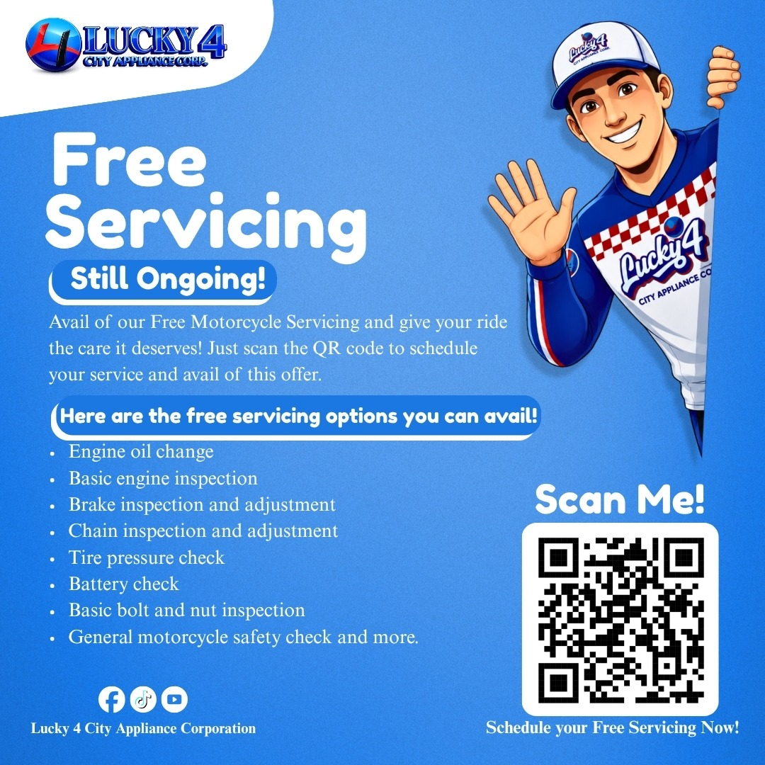 Lucky 4 Free Servicing poster with QR code