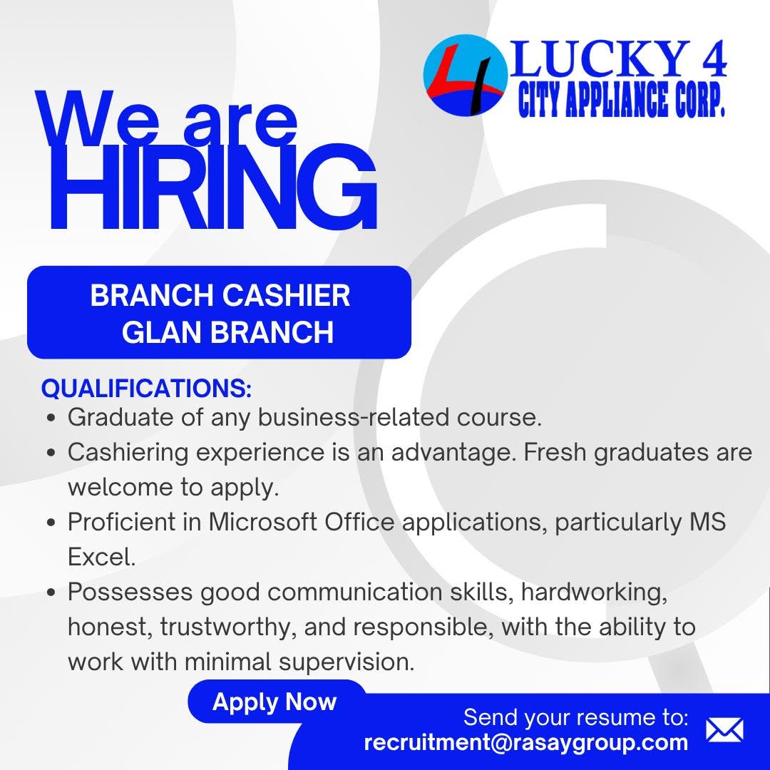 WE'RE HIRING | BRANCH CASHIER