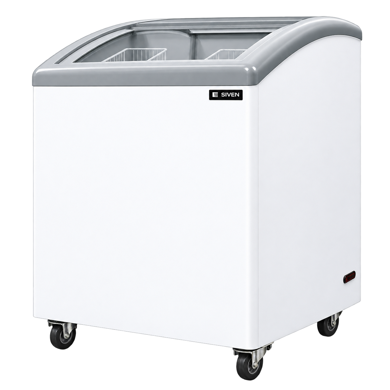 SANDEN CURVED GLASS FREEZER 5CUFT, 1 BASKET, 140L GC