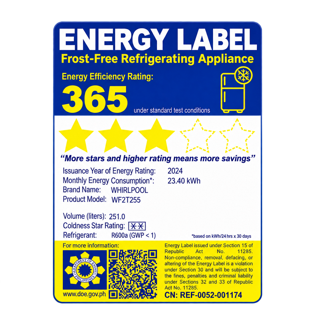 WHIRLPOOL 9.0 CUFT TOP MOUNT INVERTER, NO FROST