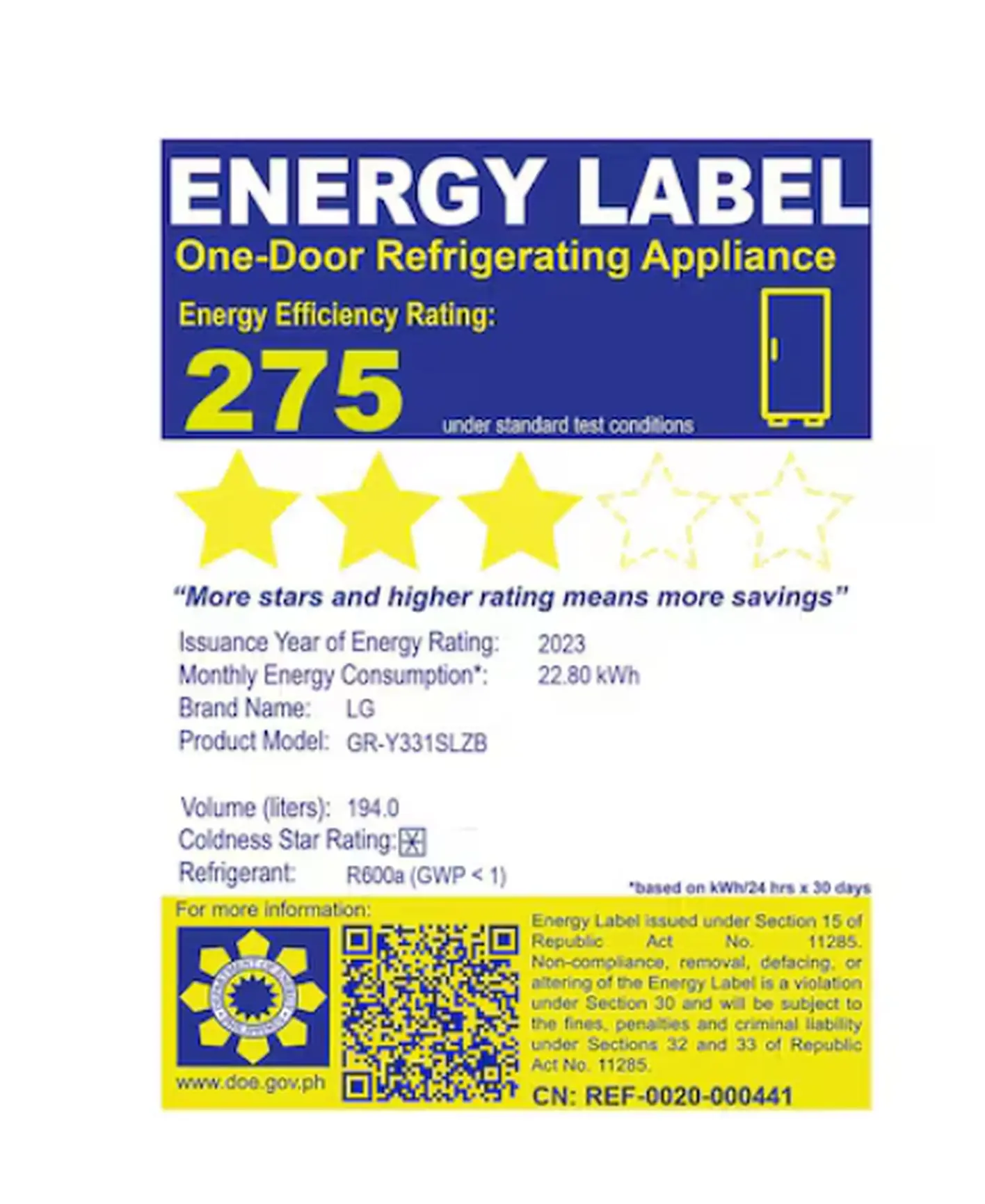 LG REFRIGERATOR 7.0CUFT SINGLE-DOOR SMART INVERTER